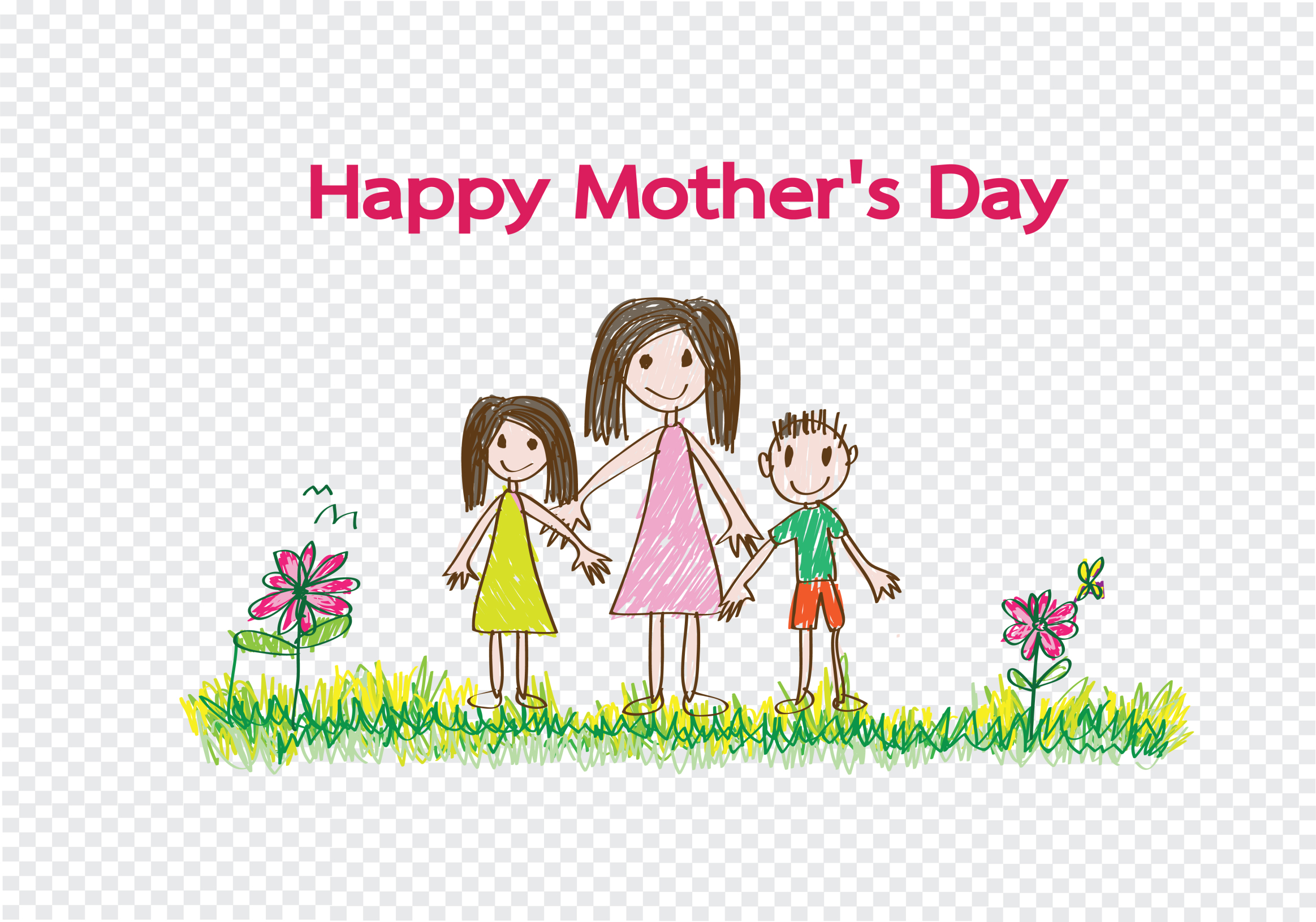 Happy Mothers Day Card With Family Cartoons