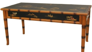 Asian Coffee Table Decorated With Gold Painting