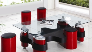 Coffee Table With Bright Stools