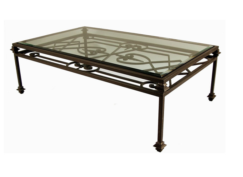 Coffee Table With Double Iron Wrought And Glass Top