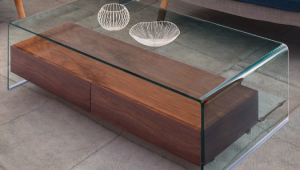 Contemporary Glass Coffee Table With Use Of Wood