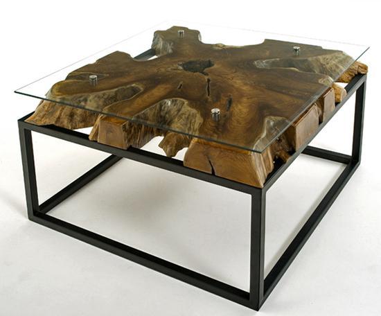 Contemporary Rustic Coffee Table With Glass