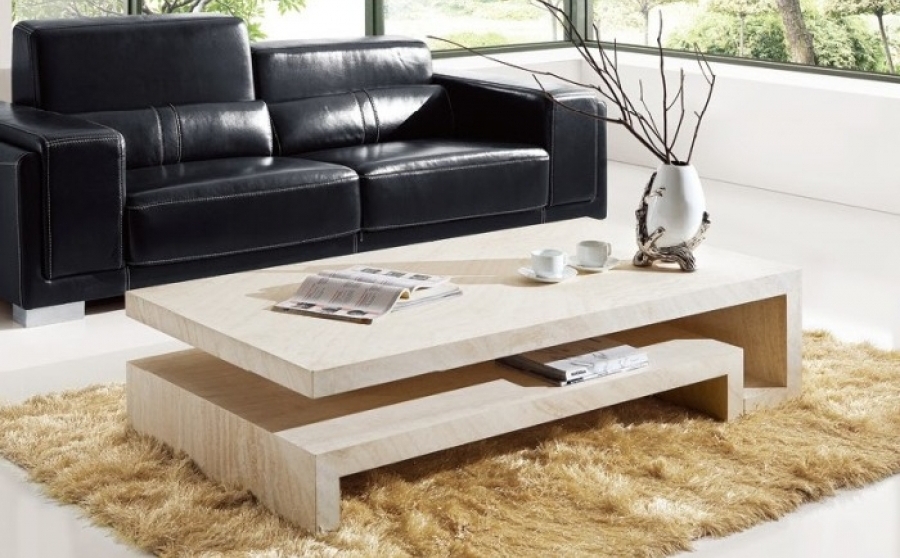 Contemporary Sleek Marble Coffee Table