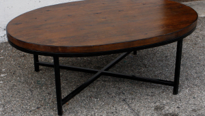 Dark Wood Coffee Table With Iron Base