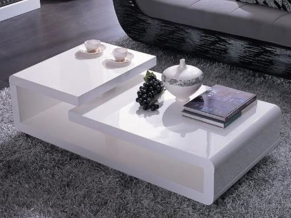 Double Level White Lacquer Coffee Table 