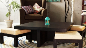 Espresso Coffee Table With Stools