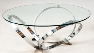 Glass Top Coffee Table With Shiny Metal Circle Legs