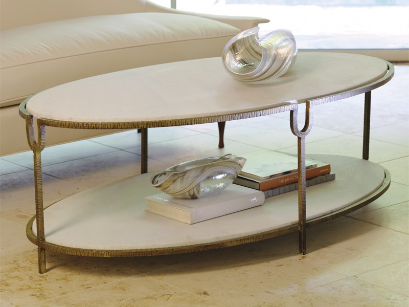 Iron And Stone Oval Coffee Table