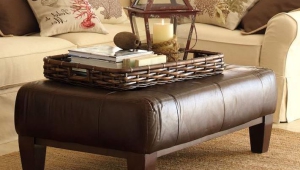 Leather Ottoman Coffee Table With Tray