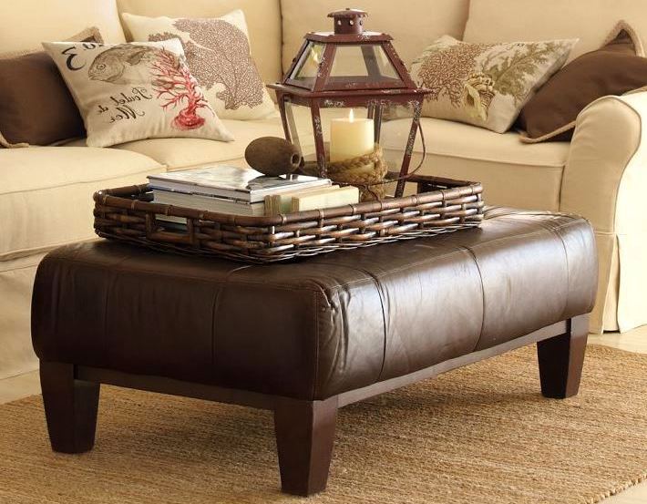 Leather Ottoman Coffee Table With Tray, Coffee Table Leather Ottoman