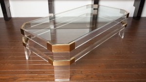 Lucite Coffee Table With Brass Accents