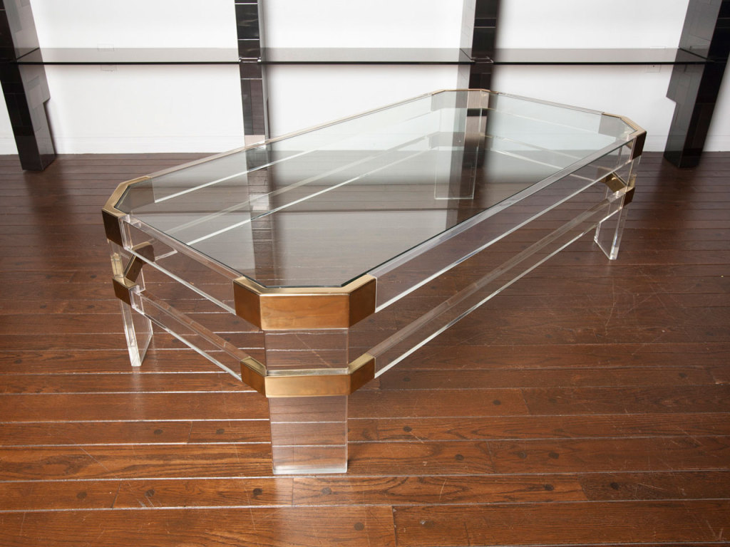 Lucite And Brass Coffee Table