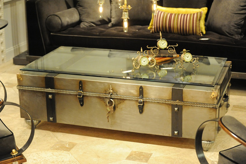 Metal Trunk Coffee Table With Glass Top