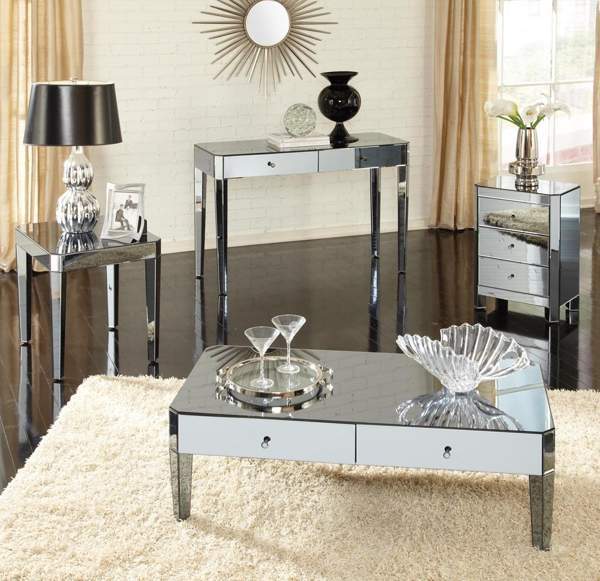 Mirrored Coffee Table Set With Drawers