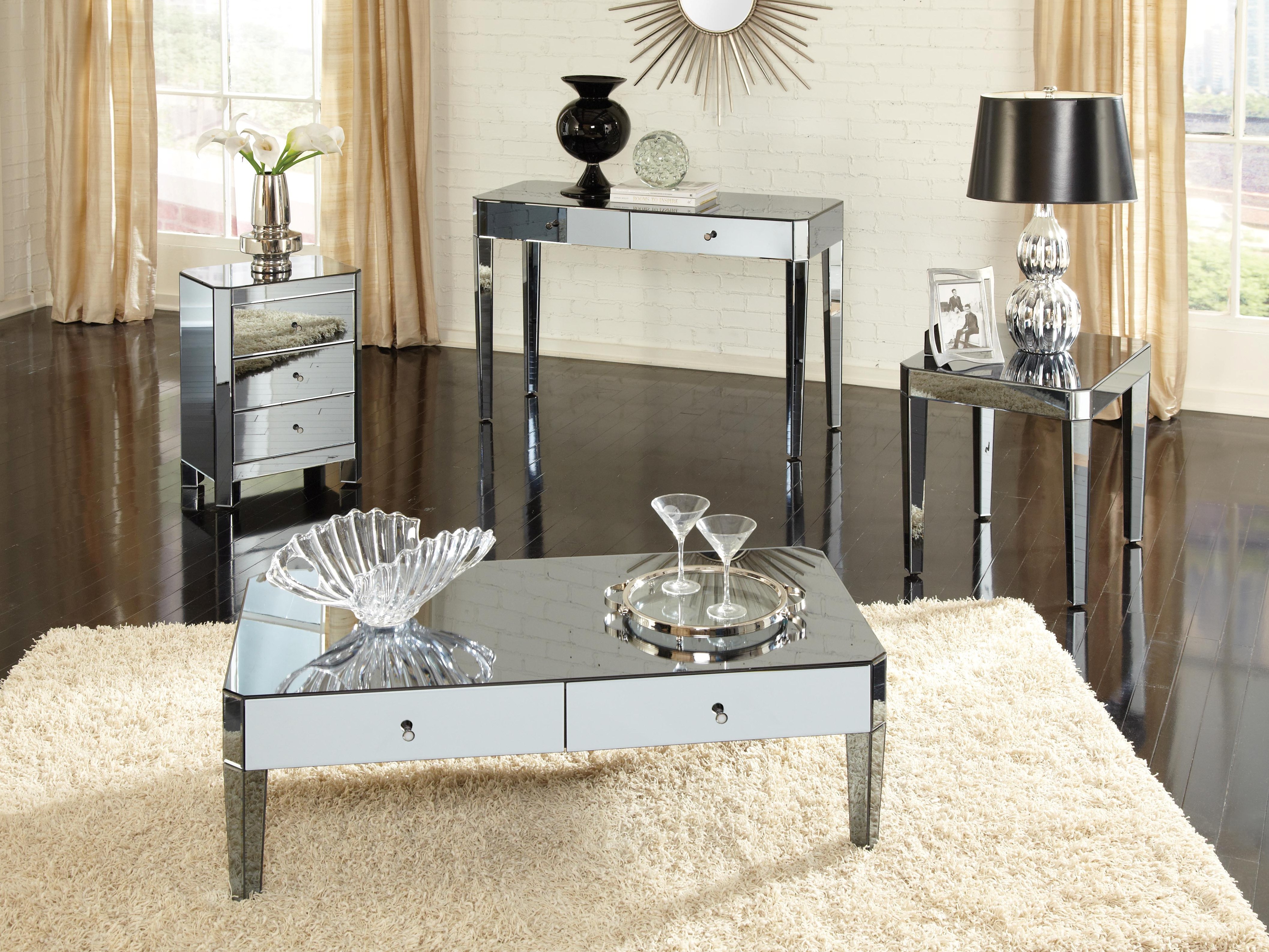 Mirrored Coffee Table With Drawers