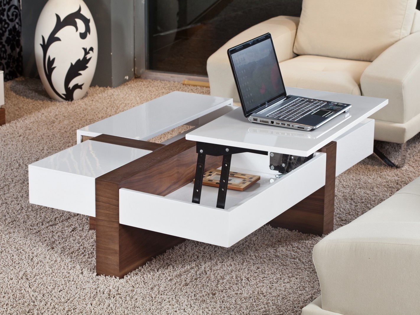 Living Room Round Pop Up Table With Storage