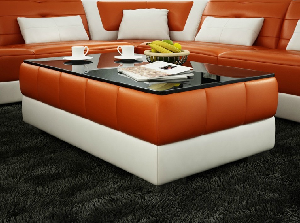 Orange And White Leather Coffee Table