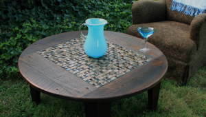 Outdoor Wooden And Tiled Coffee Table