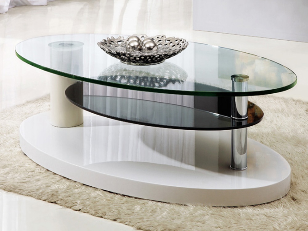Oval Glass Coffee Table With Shelf