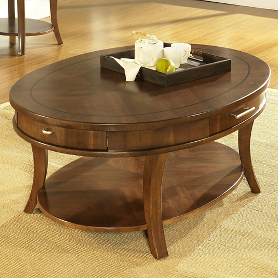 Oval Wooden Coffee Table With Tiny Drawers