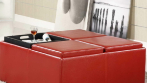 Red Leather Ottoman Coffee Table