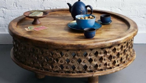 Round Coffee Table Of Carved Wood