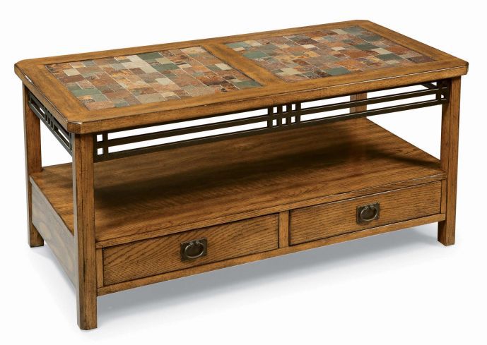 Slate Coffee Table With Shelf And Drawers