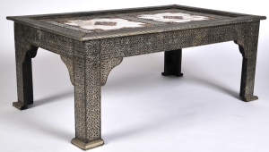 Stamped Silver And Copper Metal Coffee Table