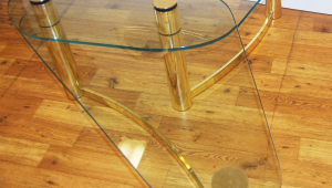 Tubular Brass Coffee Table With Glass Top