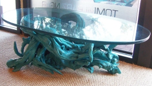 Turquoise Driftwood Base Coffee Table