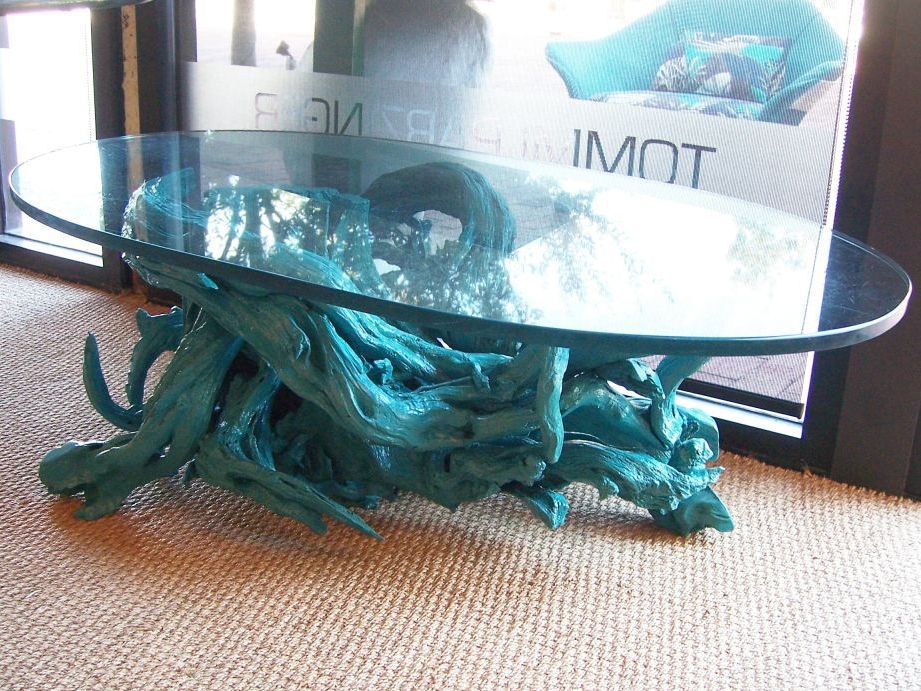 Turquoise Driftwood Base Coffee Table