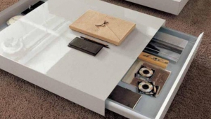 White Lacquer Coffee Table With Hidden Boxes