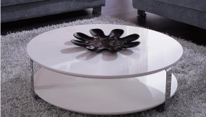 White Lacquer Coffee Table With Metal Accents