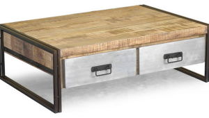 Wood Coffee Table With Metal Drawers