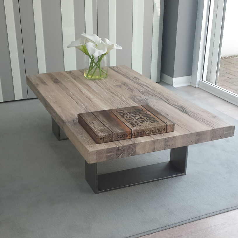 Wood Coffee Table With Solid Metal Legs