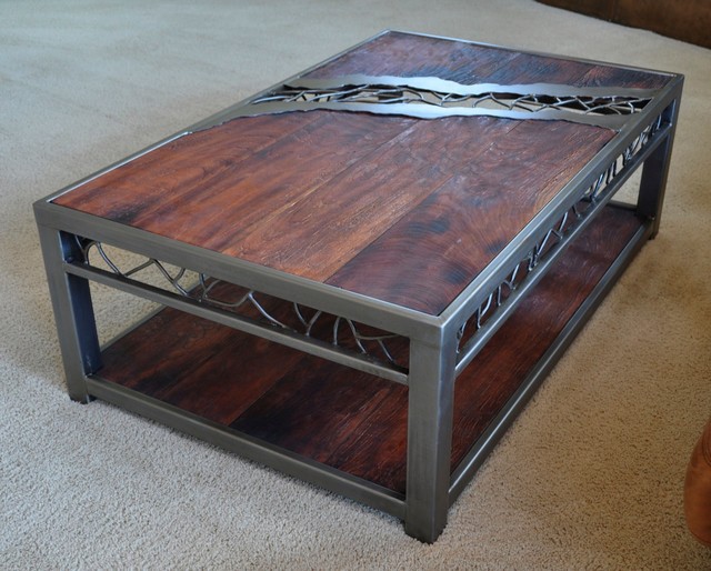 Wood And Metal Coffee Table With Distressed Top