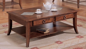 Wooden Coffee Table With Slate Inserts