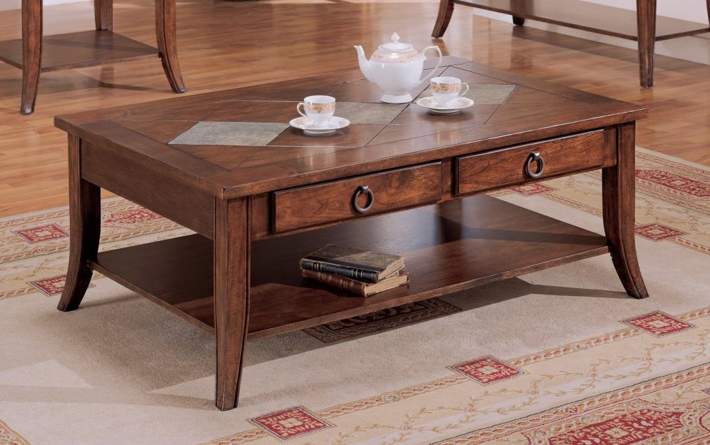 Wooden Coffee Table With Slate Inserts